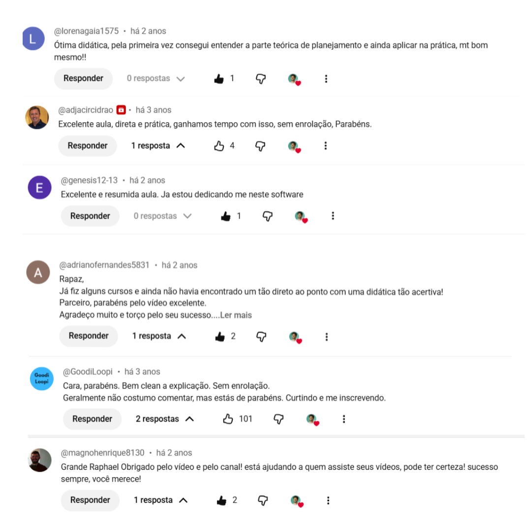 Depoimentos de alunos